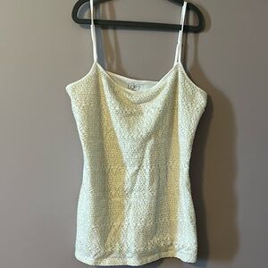 LOFT Outlet Cream with Shimmery Gold Lace Front Adjustable Strap Camisole - M